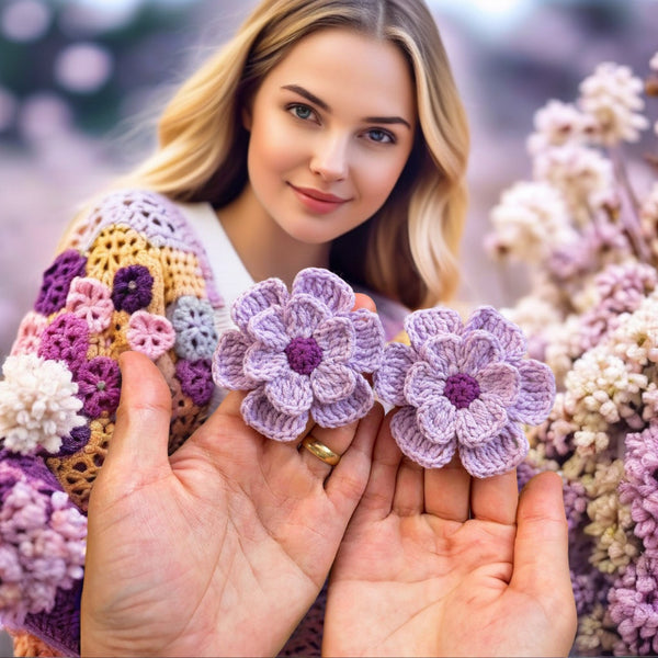 3D Flower Crochet Brooch Pattern  - Easy Crochet Flower Motif Pattern For Baby Blanket - Hand Trendy