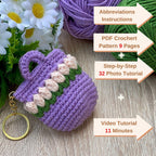 Floral Bag Keychain Crochet PDF Pattern - Mini Flower Purse Keyring Tutorial - Hand Trendy