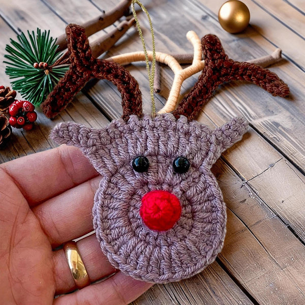 Reindeer Crochet Ornament Pattern, Handmade Holiday Ornament PDF Tutorial for Beginners - Hand Trendy