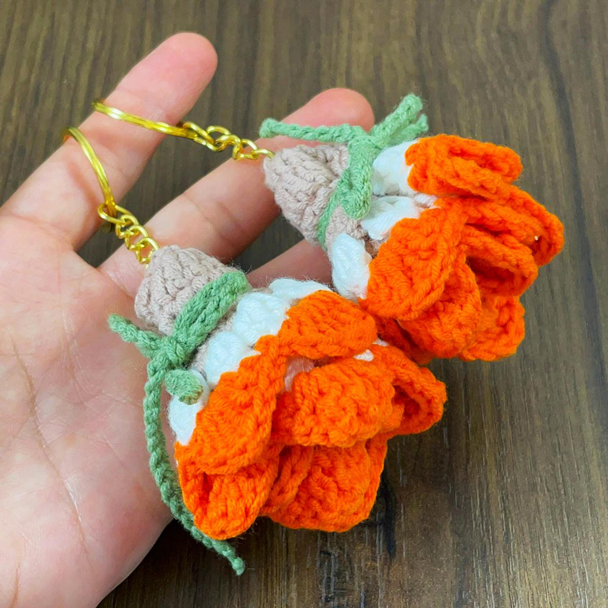 3D Crochet Rose Keychain Pattern PDF - Handmade Floral Bag Charm - Hand Trendy