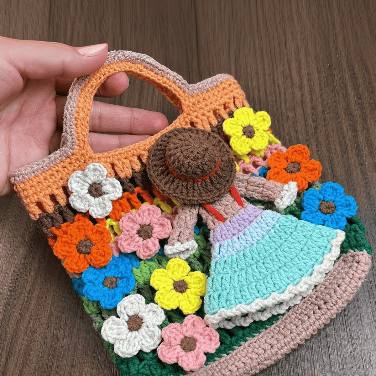 Crochet Flower Girl Bag Pattern PDF – Handmade Crochet Tote Tutorial – Floral Crochet Purse - Hand Trendy