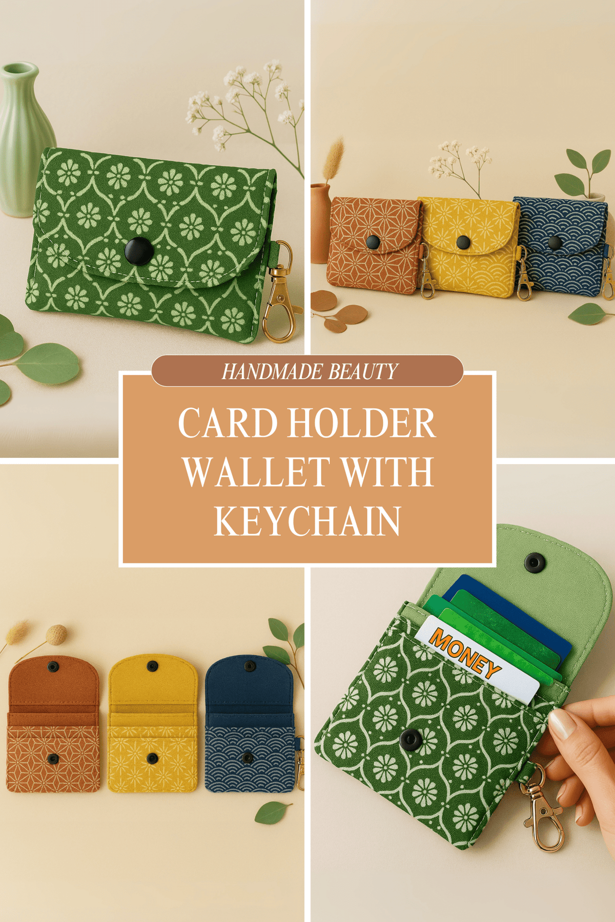 PDF Sewing Pattern for Small Fabric Card Holder Wallet with Keychain - Hand Trendy