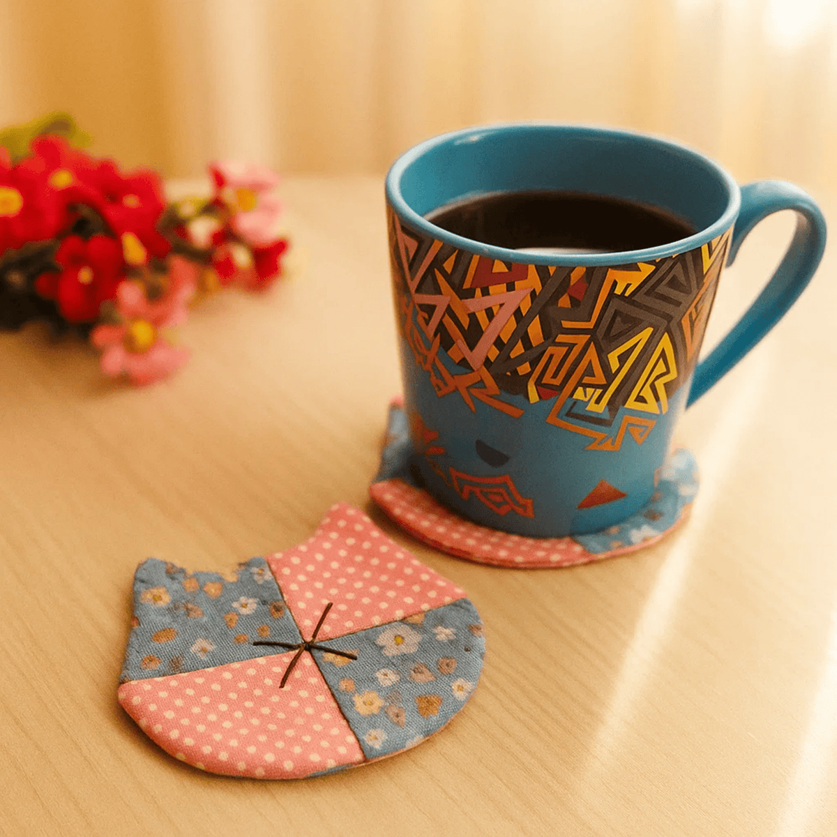 Cat Coaster Sewing Pattern – DIY Fabric Mug Rug Template, Handmade Patchwork Coaster PDF for Beginners - Hand Trendy