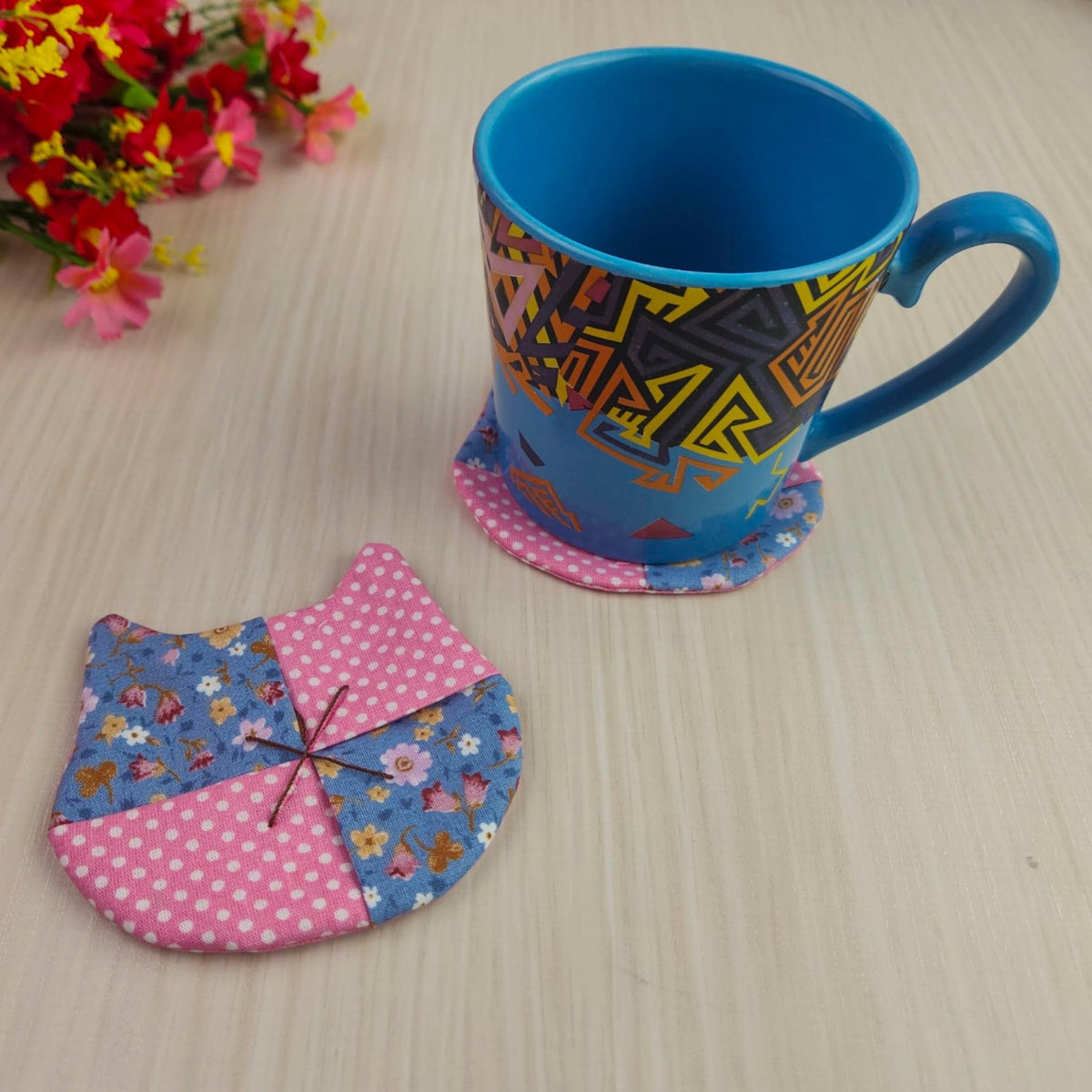 Cat Coaster Sewing Pattern – DIY Fabric Mug Rug Template, Handmade Patchwork Coaster PDF for Beginners - Hand Trendy