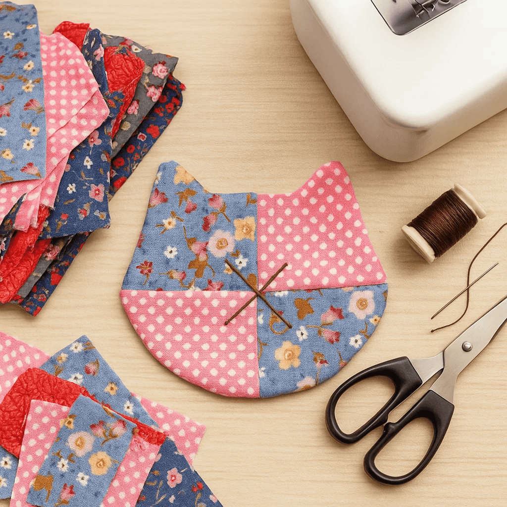 Cat Coaster Sewing Pattern – DIY Fabric Mug Rug Template, Handmade Patchwork Coaster PDF for Beginners - Hand Trendy