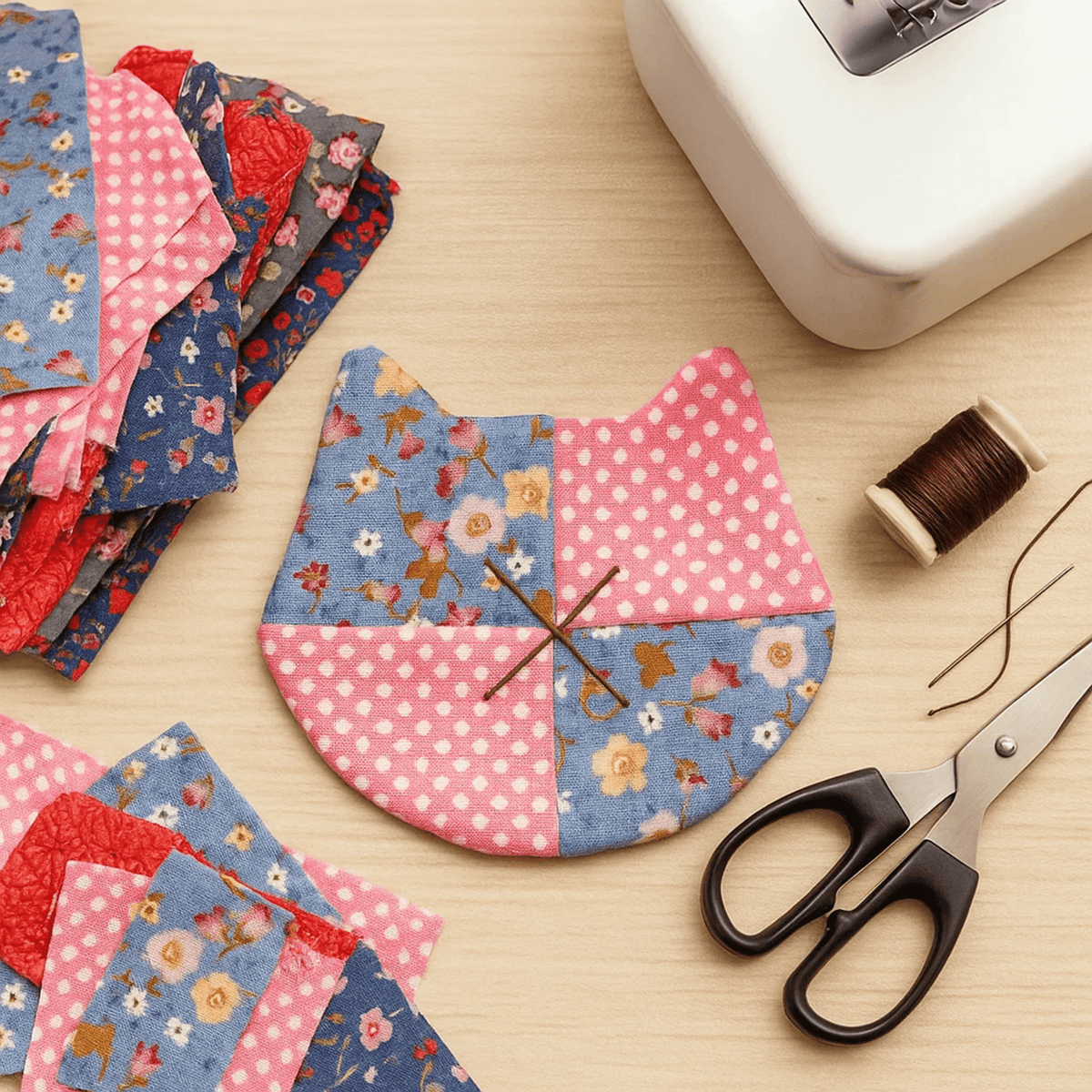 Cat Coaster Sewing Pattern – DIY Fabric Mug Rug Template, Handmade Patchwork Coaster PDF for Beginners - Hand Trendy