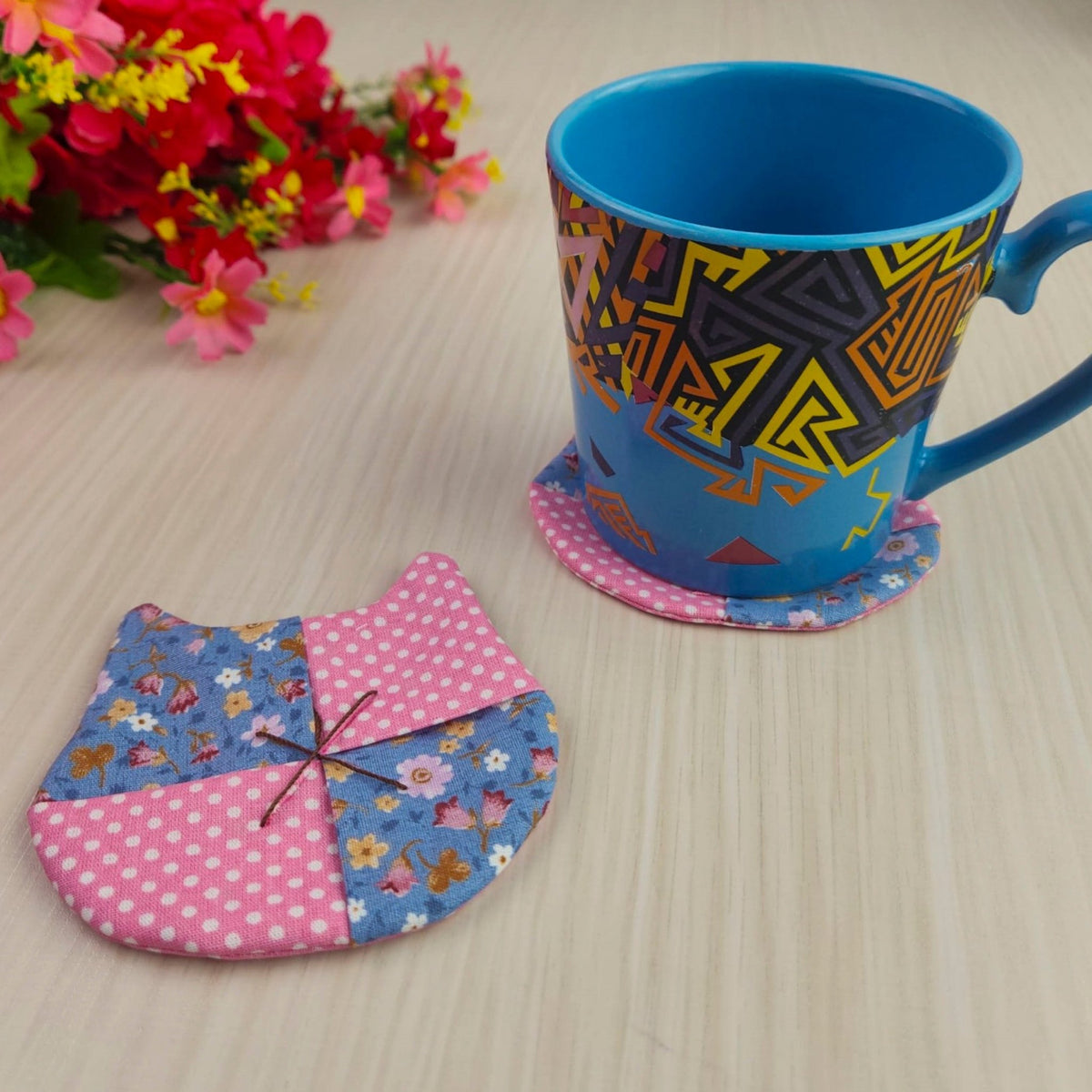 Cat Coaster Sewing Pattern – DIY Fabric Mug Rug Template, Handmade Patchwork Coaster PDF for Beginners - Hand Trendy