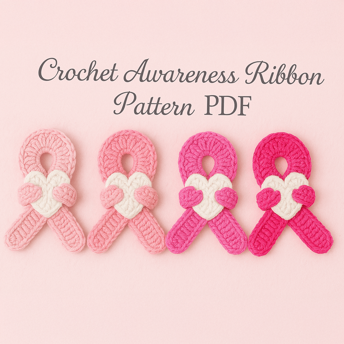 Crochet Awareness Ribbon Pattern PDF, Pink Ribbon with Heart, Breast Cancer Support DIY - Hand Trendy
