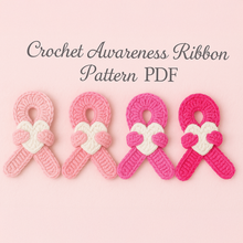 Crochet Awareness Ribbon Pattern PDF, Pink Ribbon with Heart, Breast Cancer Support DIY