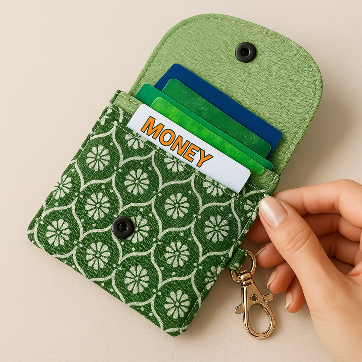 PDF Sewing Pattern for Small Fabric Card Holder Wallet with Keychain - Hand Trendy