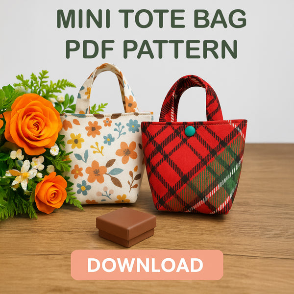 Mini Christmas Tote Bag Sewing Pattern PDF, Small Gift Bag DIY Template