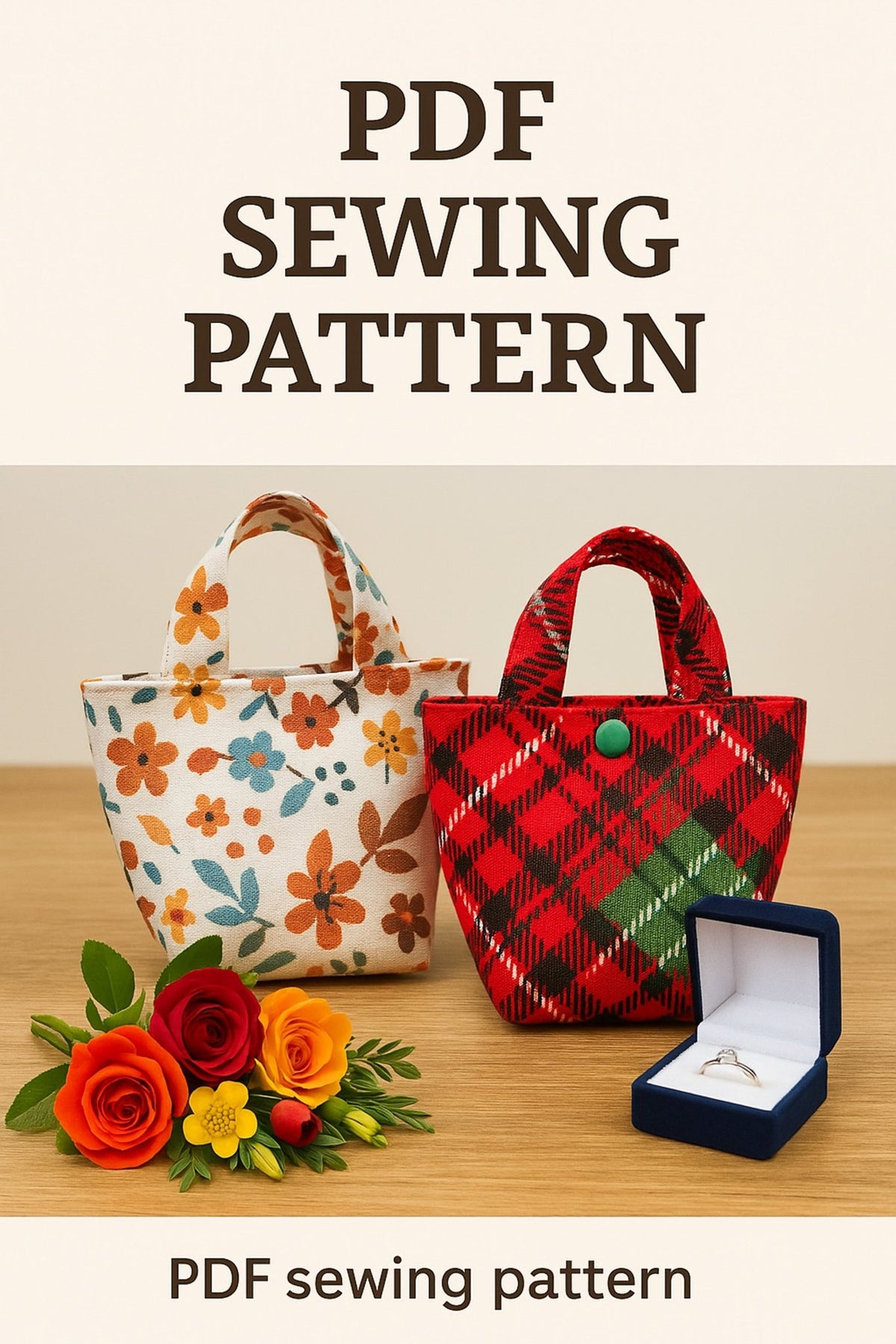 Mini Christmas Tote Bag Sewing Pattern PDF, Small Gift Bag DIY Template - Hand Trendy