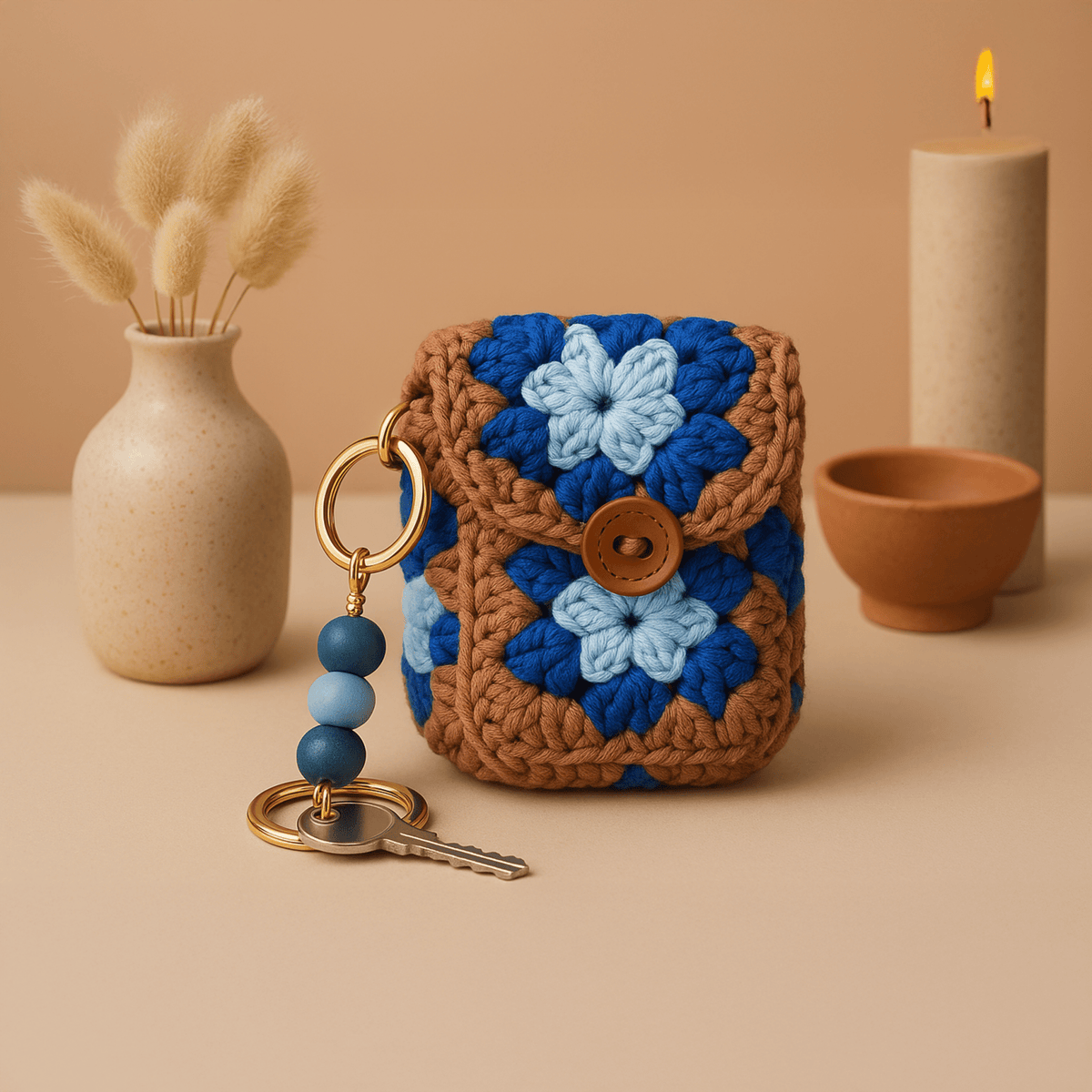 Granny Square Style Crochet Keychain Pouch – Beginner Friendly Small Crochet Bag PDF Gift - Hand Trendy