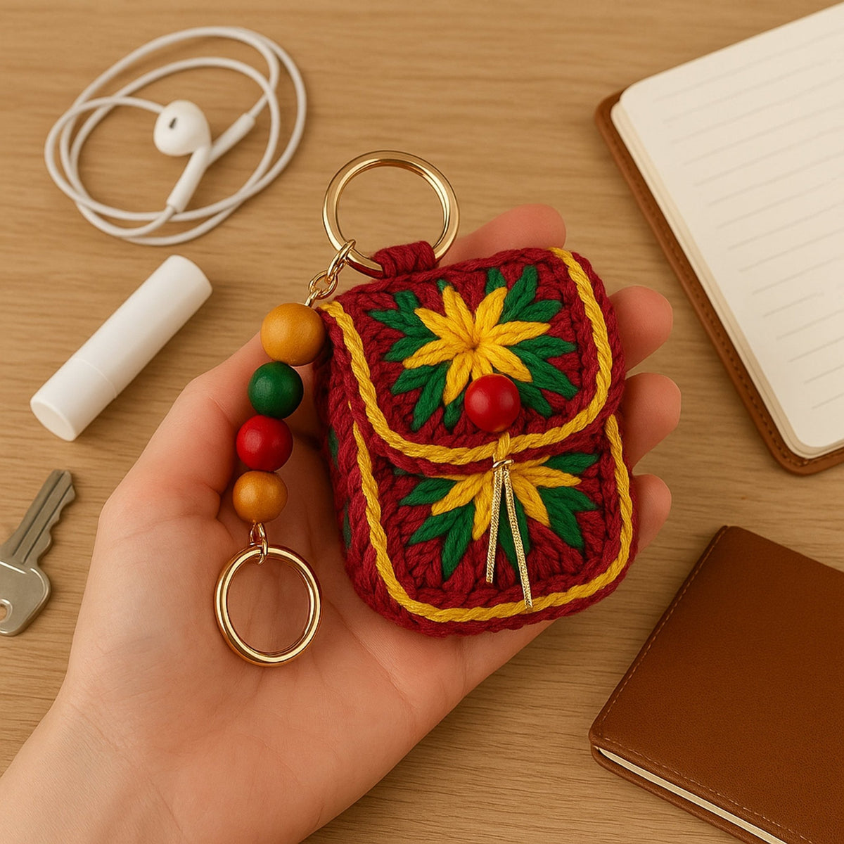 Crochet Mini Bag Keychain - Boho Colorful Granny Square Coin Pouch - Hand Trendy