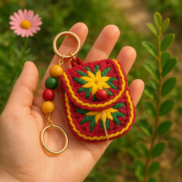 Crochet Mini Bag Keychain - Boho Colorful Granny Square Coin Pouch