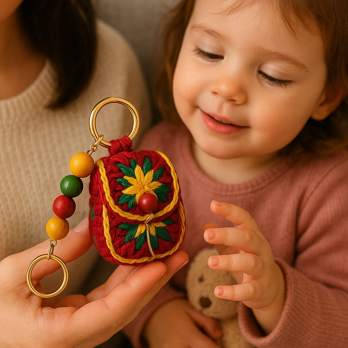 Crochet Mini Bag Keychain - Boho Colorful Granny Square Coin Pouch - Hand Trendy