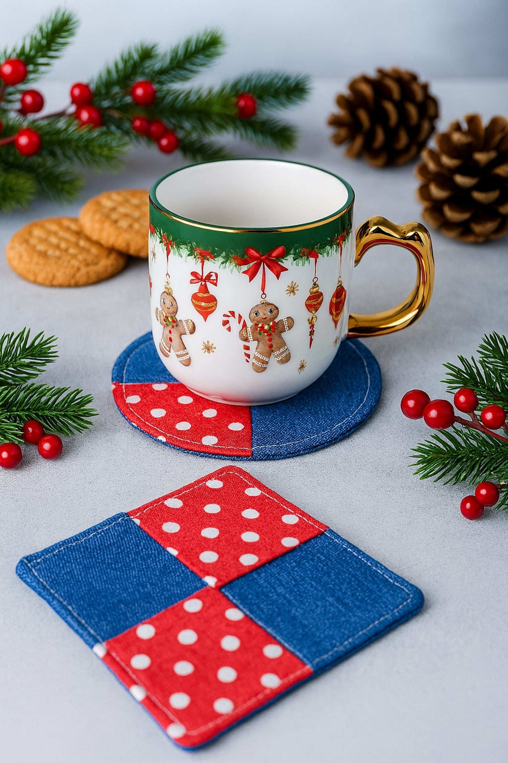 Sewing Coaster Set Pattern for Christmas - DIY Fabric Patchwork Mug Rugs in Christmas - Hand Trendy