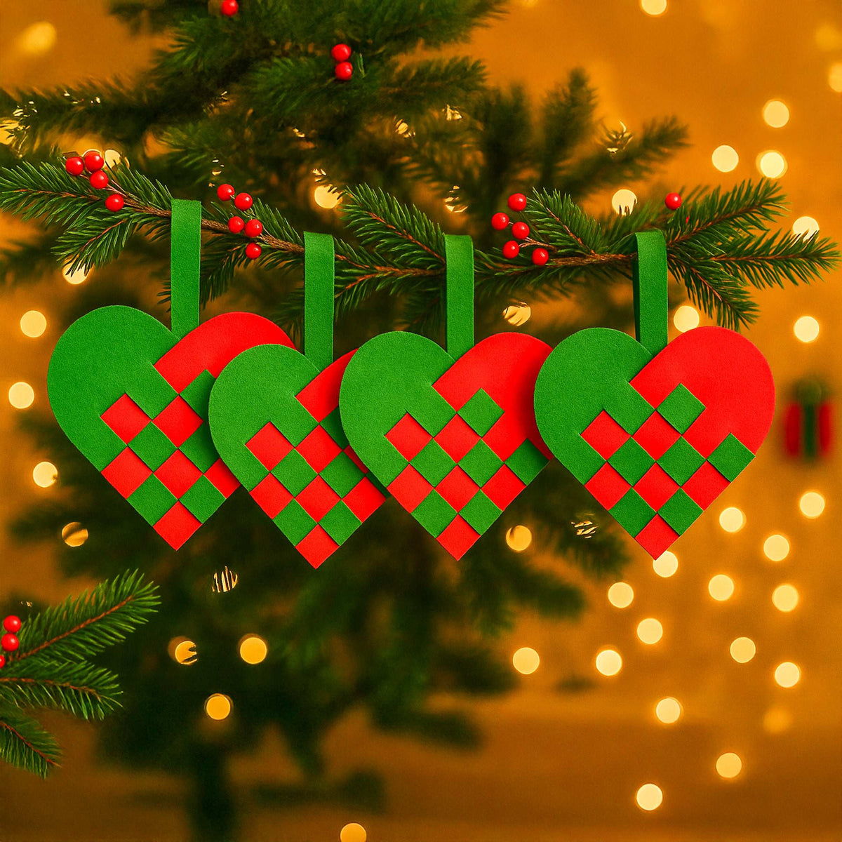 PDF Christmas Heart Ornament Pattern, DIY Woven Felt Scandinavian Basket Heart Template - Hand Trendy