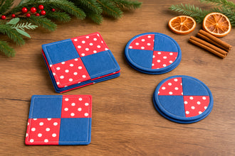Sewing Coaster Set Pattern for Christmas - DIY Fabric Patchwork Mug Rugs in Christmas