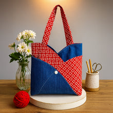 Red Patchwork Tote Bag Pattern - PDF Sewing Pattern Japanese Style Denim