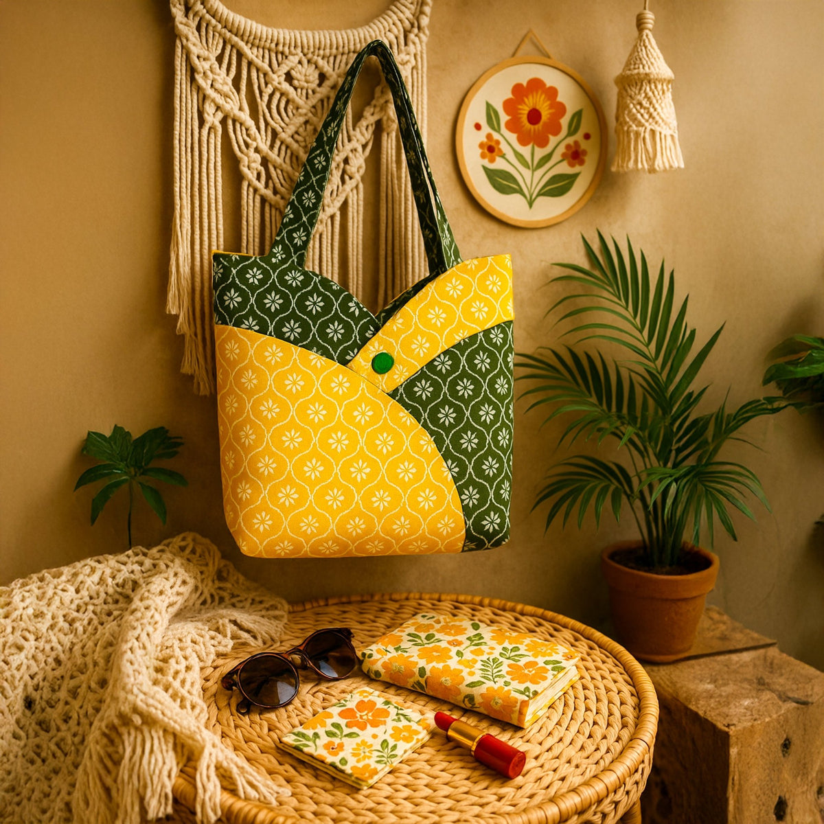 Red Patchwork Tote Bag Pattern - PDF Sewing Pattern Japanese Style Denim - Hand Trendy