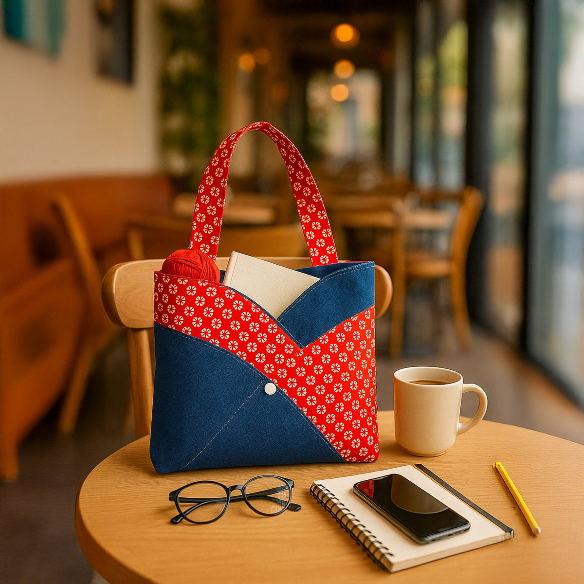 Red Patchwork Tote Bag Pattern - PDF Sewing Pattern Japanese Style Denim - Hand Trendy