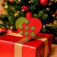 PDF Christmas Heart Ornament Pattern, DIY Woven Felt Scandinavian Basket Heart Template
