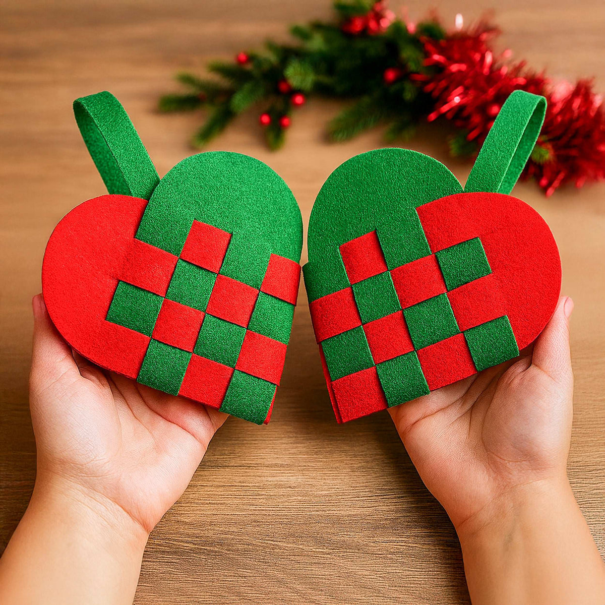 PDF Christmas Heart Ornament Pattern, DIY Woven Felt Scandinavian Basket Heart Template - Hand Trendy