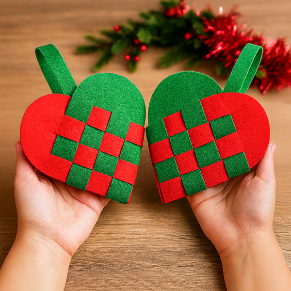 PDF Christmas Heart Ornament Pattern, DIY Woven Felt Scandinavian Basket Heart Template