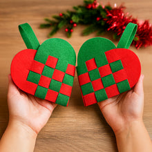 PDF Christmas Heart Ornament Pattern, DIY Woven Felt Scandinavian Basket Heart Template