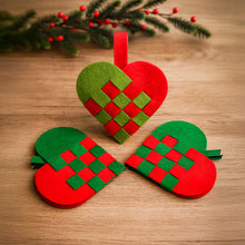 PDF Christmas Heart Ornament Pattern, DIY Woven Felt Scandinavian Basket Heart Template