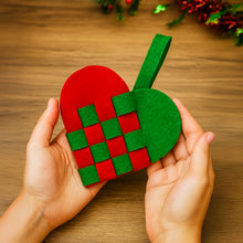 PDF Christmas Heart Ornament Pattern, DIY Woven Felt Scandinavian Basket Heart Template