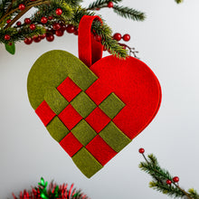 PDF Christmas Heart Ornament Pattern, DIY Woven Felt Scandinavian Basket Heart Template