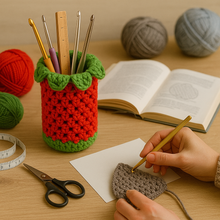 Crochet Pencil Case & Hook Holder Pattern PDF, 3D Floral Storage Pouch, Handmade Organizer DIY
