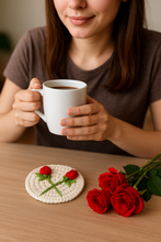 3D Crochet Rose Coaster Pattern PDF, Elegant Handmade Bloom Placemat