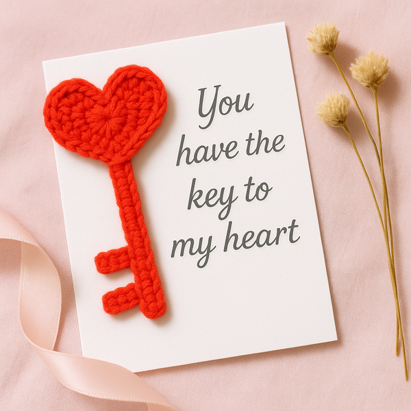 Crochet Heart Key Pattern PDF, Romantic Love Key Applique