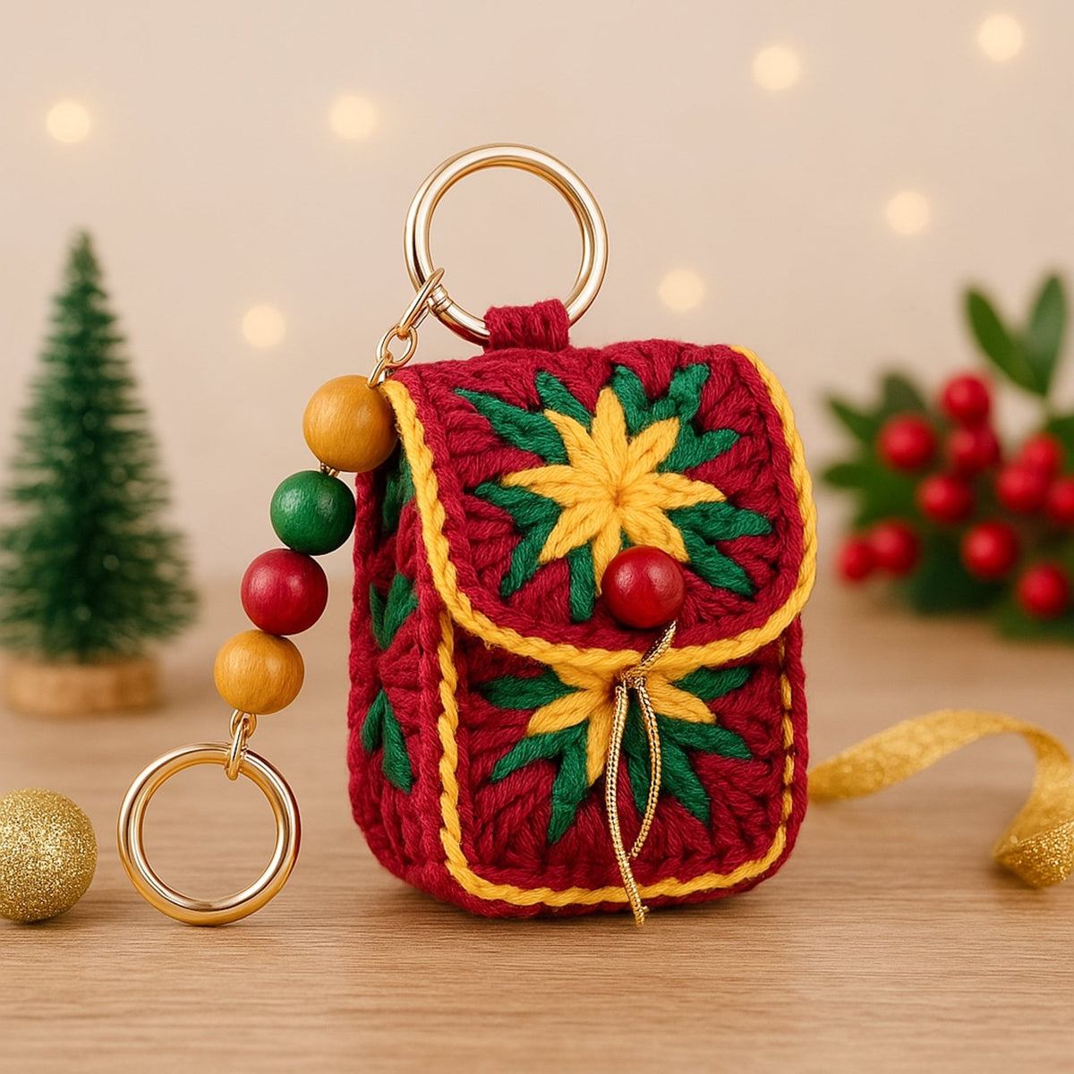 Crochet Mini Bag Keychain - Boho Colorful Granny Square Coin Pouch - Hand Trendy