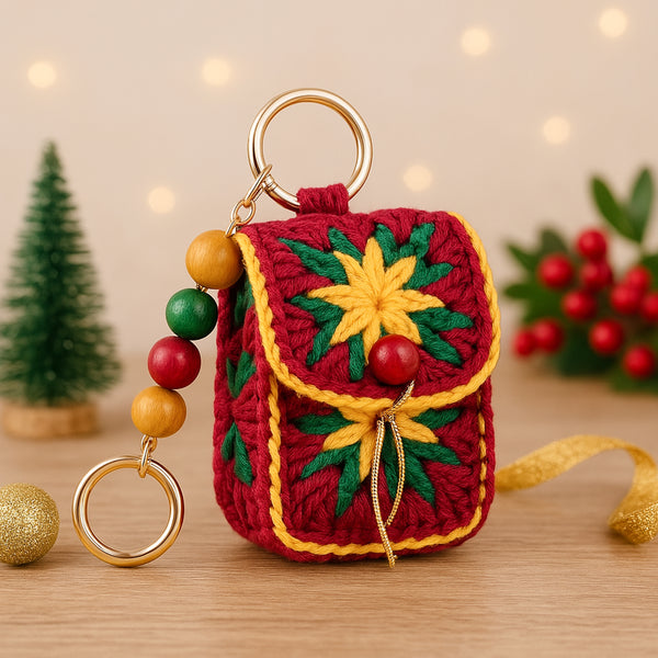 Crochet Mini Bag Keychain - Boho Colorful Granny Square Coin Pouch