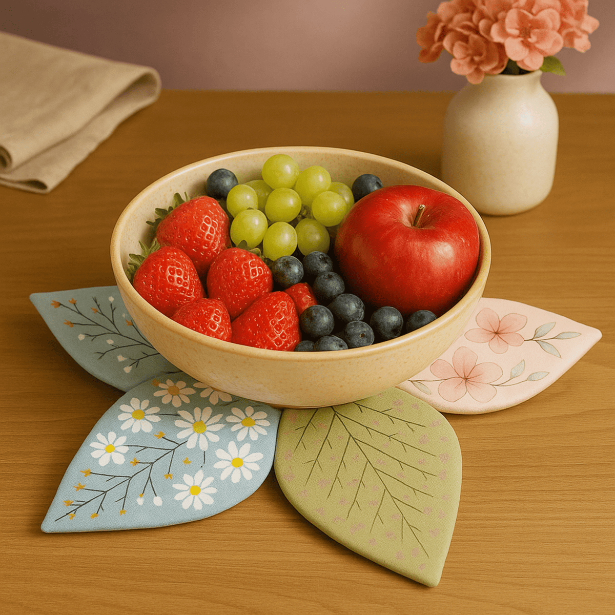 Leaf Coaster Sewing Pattern PDF, DIY Floral Mug Rug Pattern, Handmade Fabric Leaf Placemat - Hand Trendy