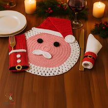 Christmas Crochet Table Set PDF Pattern With Santa Placemat - Cutlery Holder And Napkin Ring For Holiday Table Decor