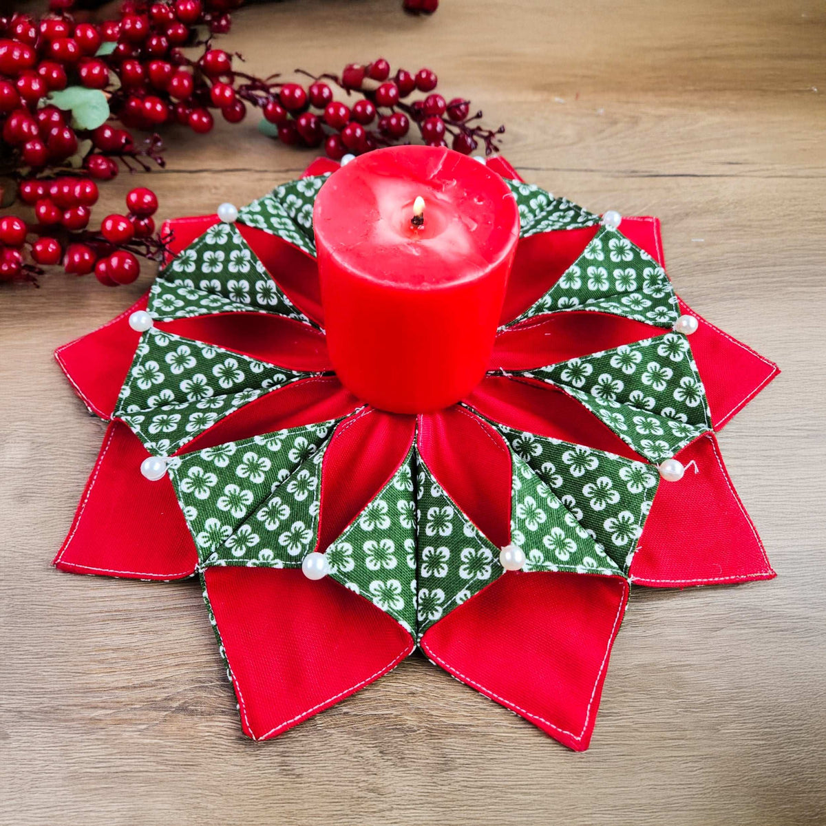 Christmas Poinsettia Candle Mat Sewing Pattern - Hand Trendy