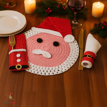 Christmas Crochet Table Set PDF Pattern With Santa Placemat - Cutlery Holder And Napkin Ring For Holiday Table Decor