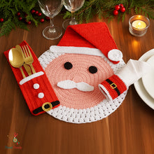 Christmas Crochet Table Set PDF Pattern With Santa Placemat - Cutlery Holder And Napkin Ring For Holiday Table Decor