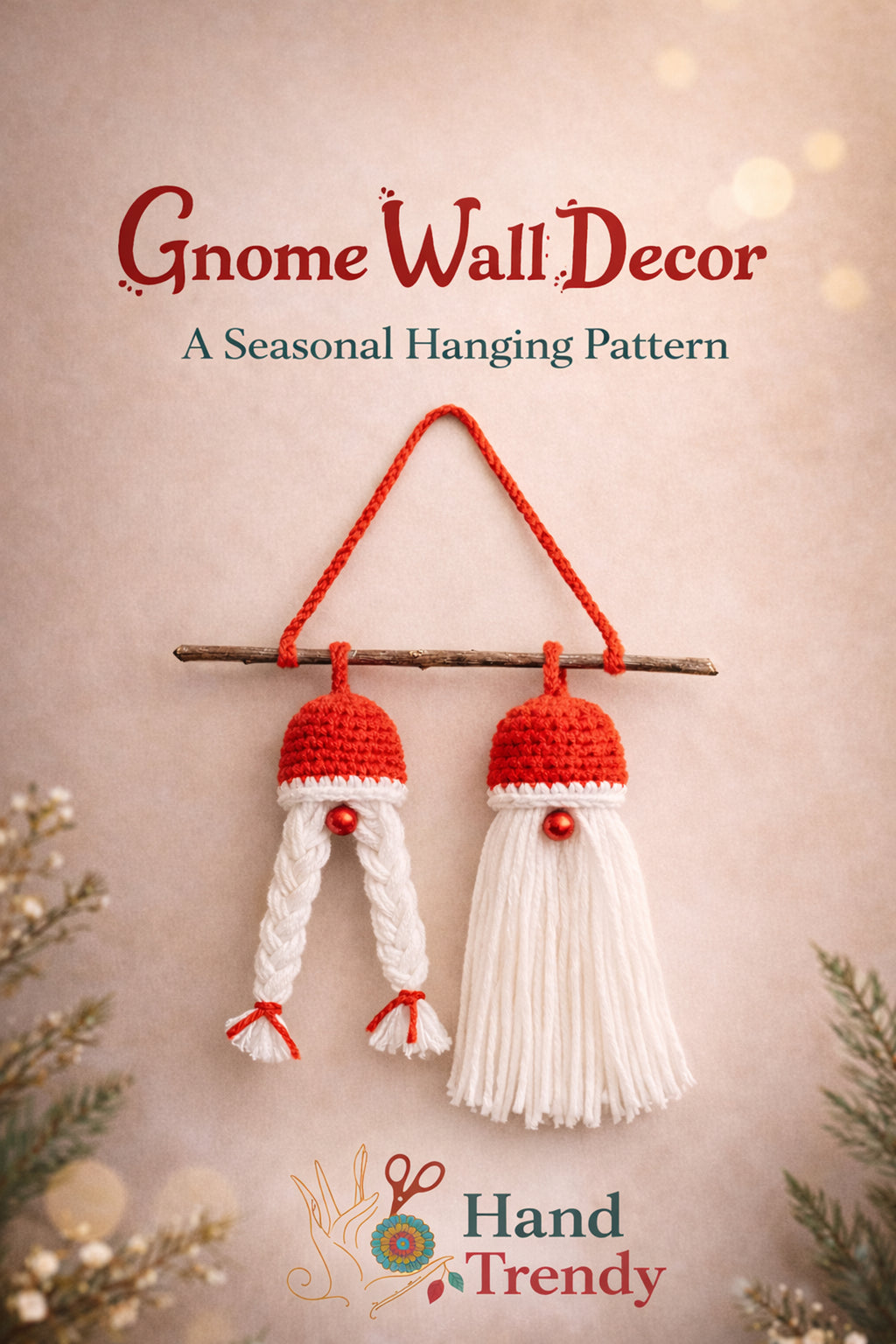 Christmas Gnome Wall Hanging Pattern Crochet PDF Home Decor Scandinavian Style