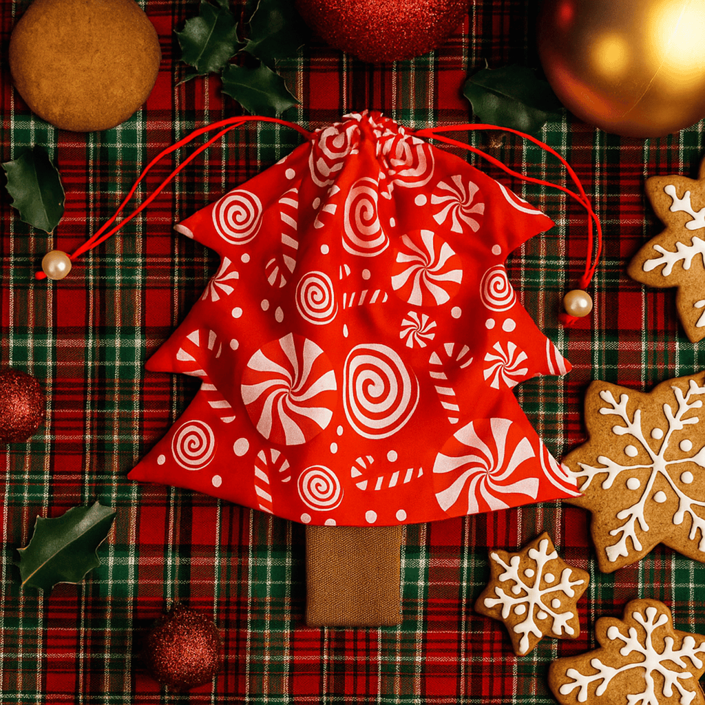 Christmas Tree Pouch Sewing Pattern for Bag Charm Tutorial Easy DIY Fabric Drawstring PDF - Hand Trendy