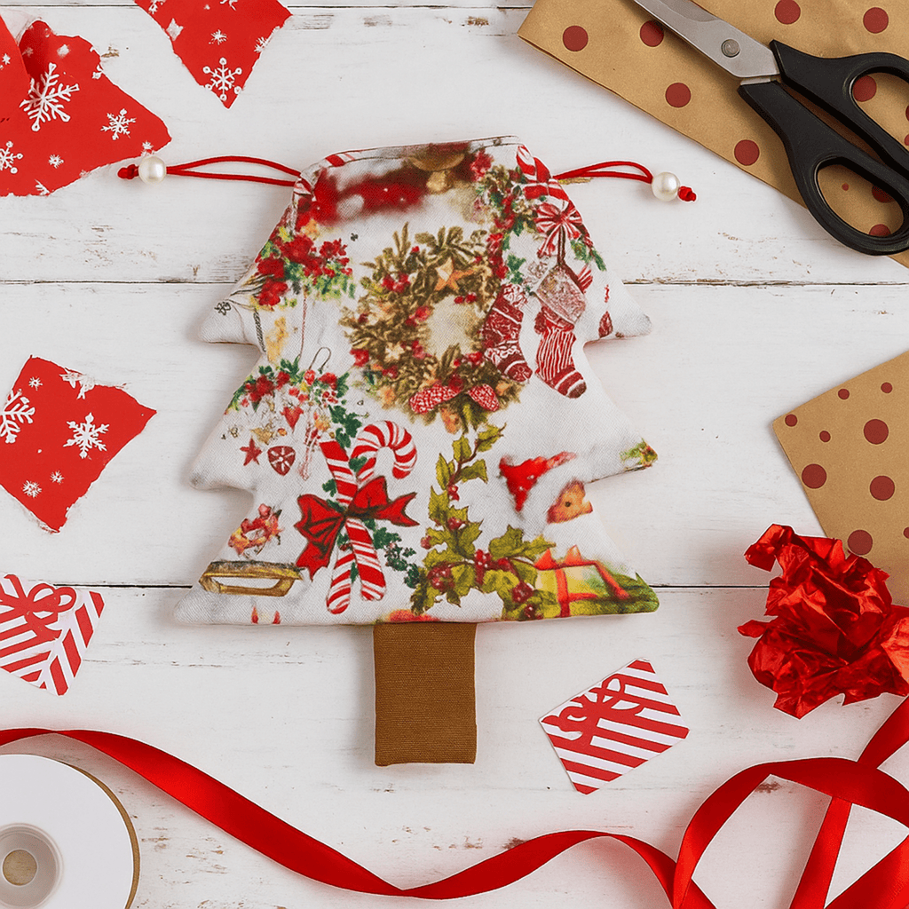 Christmas Tree Pouch Sewing Pattern for Bag Charm Tutorial Easy DIY Fabric Drawstring PDF - Hand Trendy