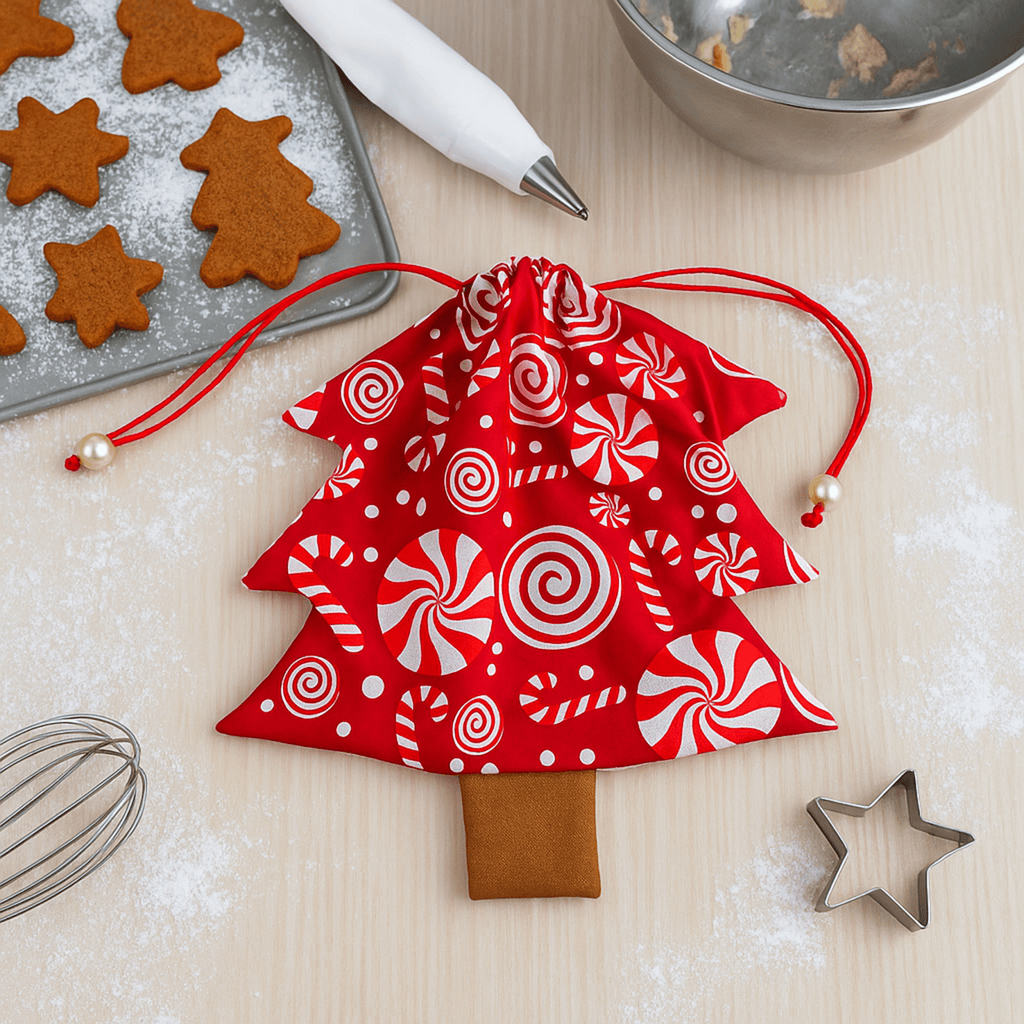Christmas Tree Pouch Sewing Pattern for Bag Charm Tutorial Easy DIY Fabric Drawstring PDF - Hand Trendy