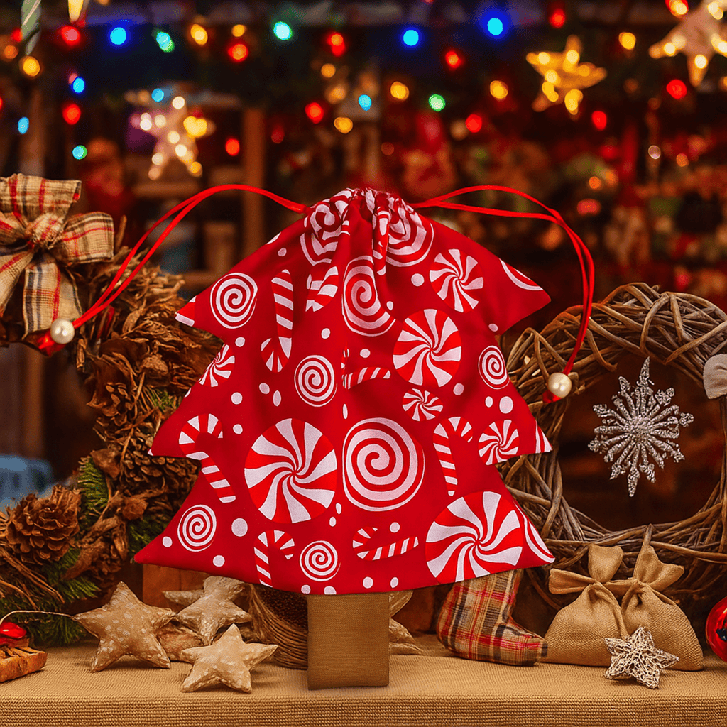 Christmas Tree Pouch Sewing Pattern for Bag Charm Tutorial Easy DIY Fabric Drawstring PDF - Hand Trendy