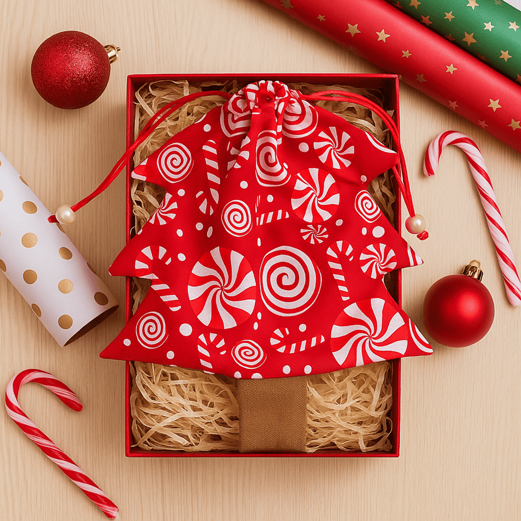 Christmas Tree Pouch Sewing Pattern for Bag Charm Tutorial Easy DIY Fabric Drawstring PDF - Hand Trendy