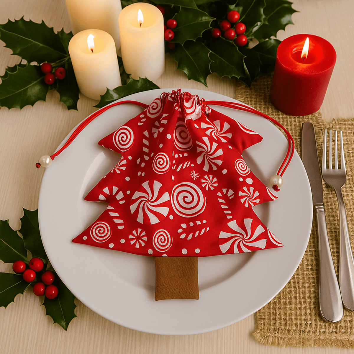 Christmas Tree Pouch Sewing Pattern for Bag Charm Tutorial Easy DIY Fabric Drawstring PDF - Hand Trendy